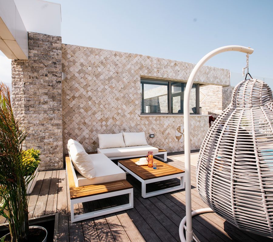 Lounge with hanging chair